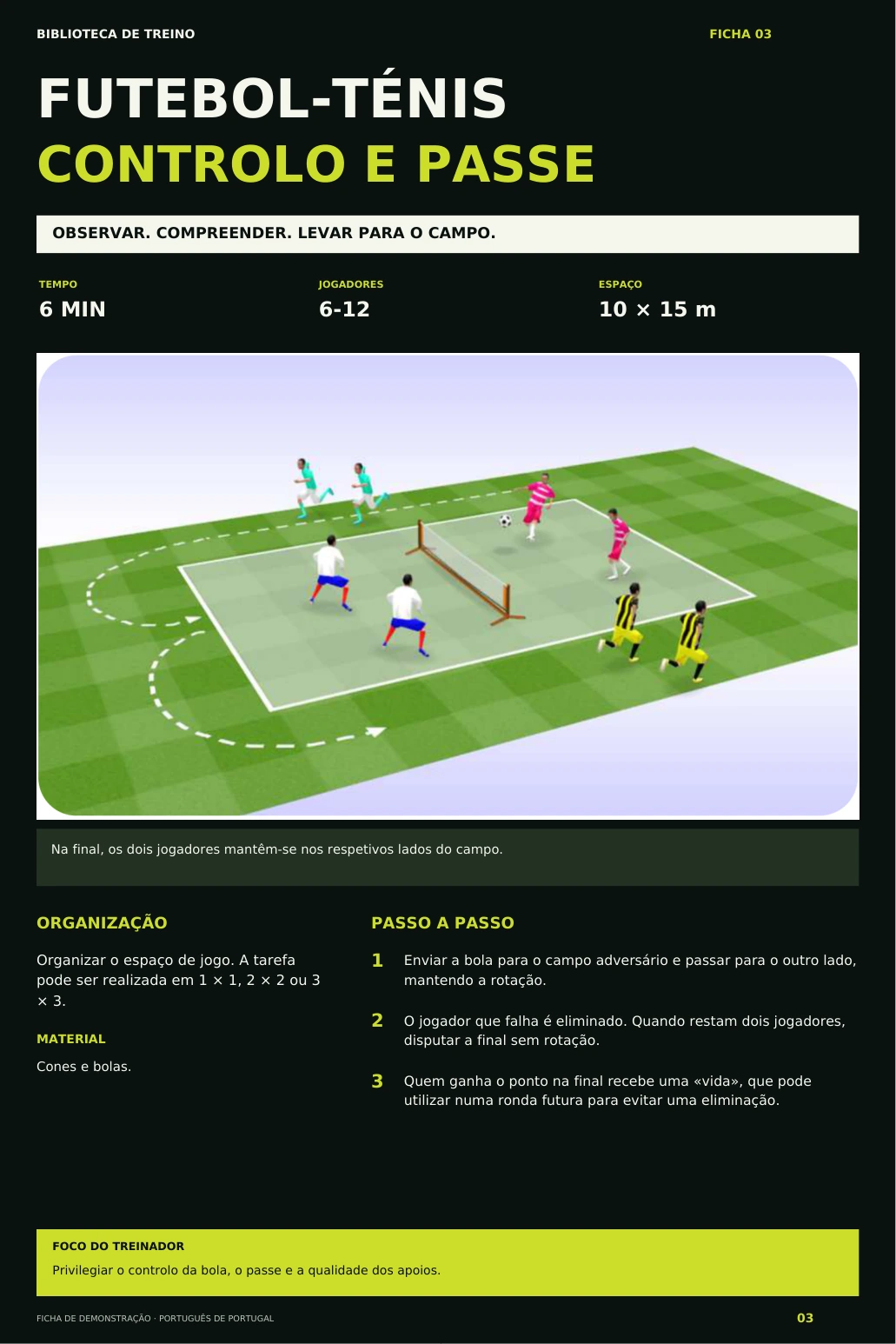 Ficha de demonstração: Futebol-ténis: controlo e passe